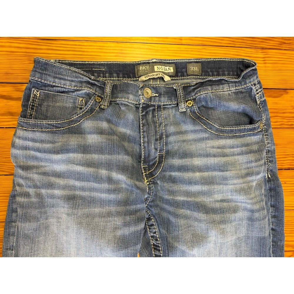 BKE Nolan Straight Leg Men's Jeans Medium Wash 33L Cowboy Embroidered Pockets - Picture 5 of 16